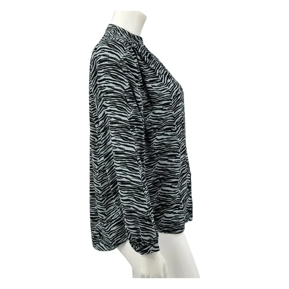 Rebecca Taylor Black and White Zebra Print Button Down Shirt - Picture 3 of 9